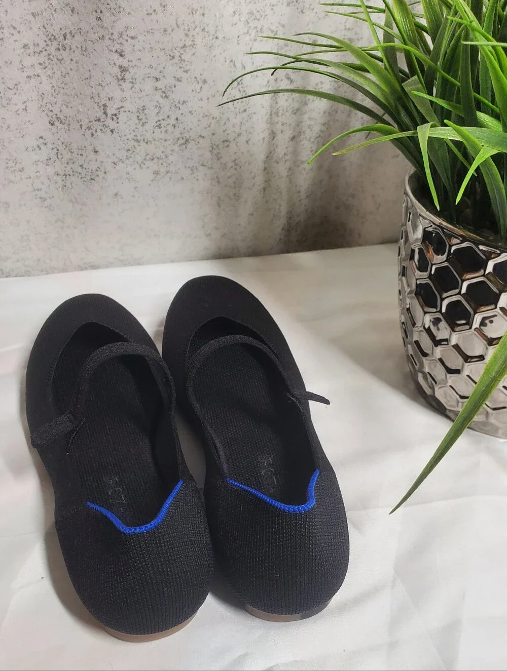 Rothy's NWOB The Square Mary Jane Flats Black with Blue Accent Size W10